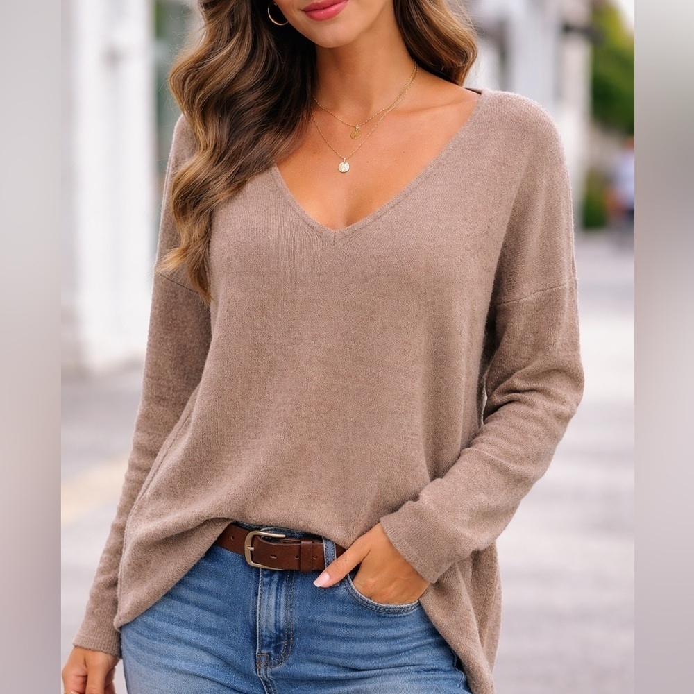 Love Stitch Wool Angora Sweater V Neck Mocha Brown Size Medium